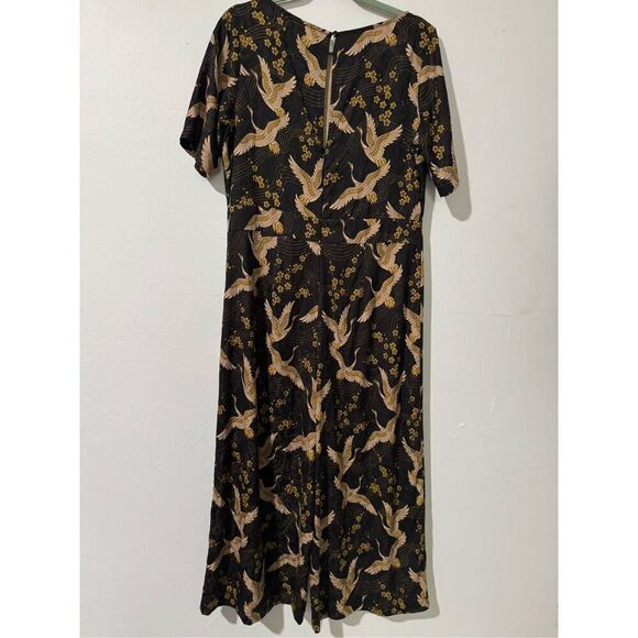 Anthropologie Traffic People black and Gold bird print casual jumpsuit XL - Picture 7 of 7